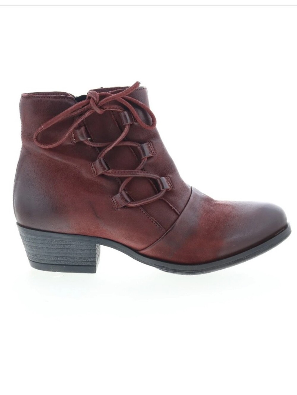 Miz MOOZ Baxter Leather Ankle Boots with Side Lace Accent Burgundy Brown